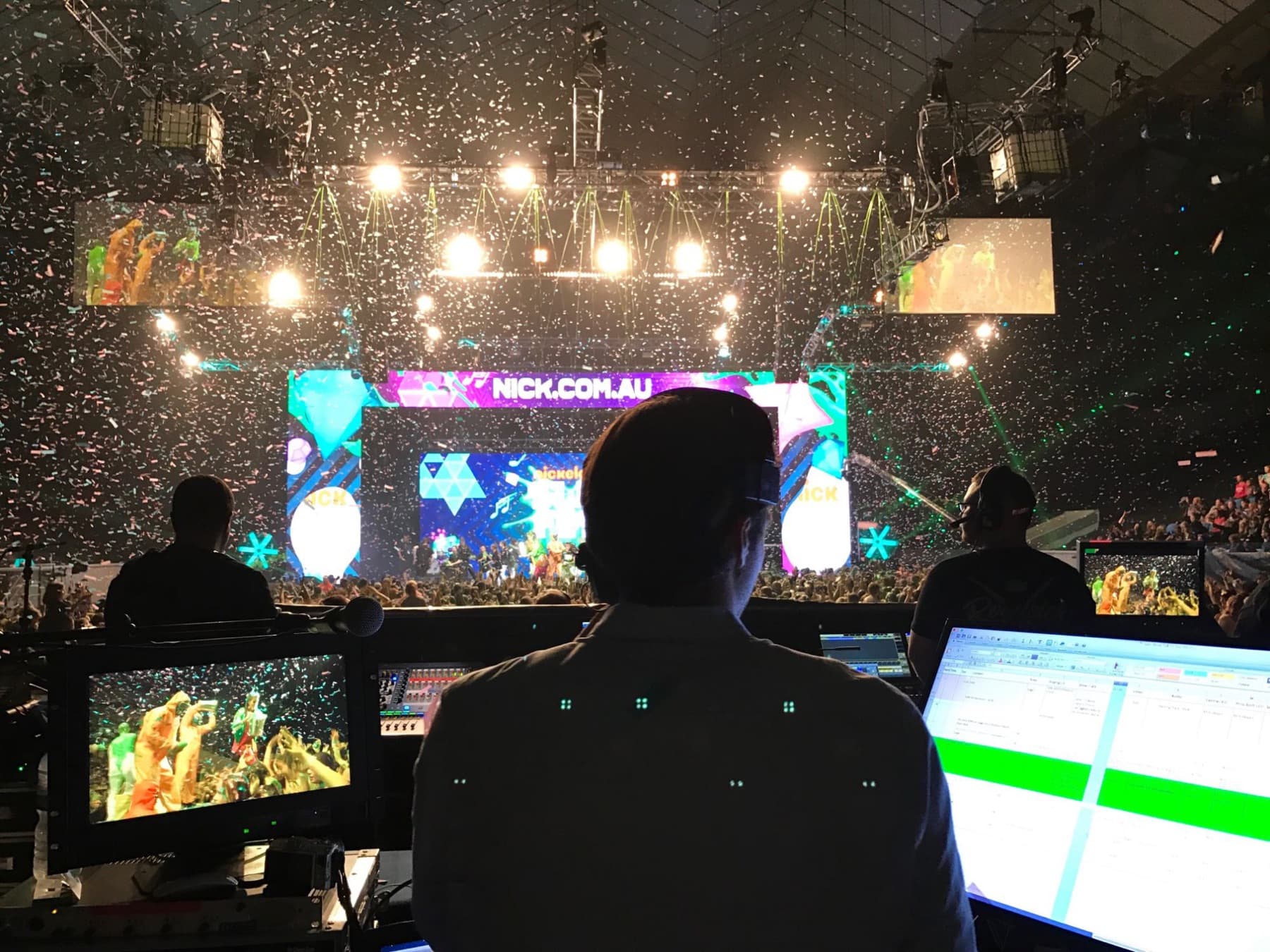 Showcalling from the production desk during a live arena show